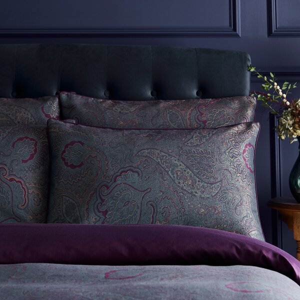 Dorma Paisley Jacquard 300 Thread Count Standard Pillowcase Pair Damson (Purple)