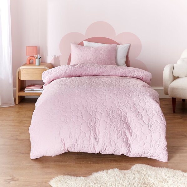 Pinsonic Smiley Single Duvet Cover and Pillowcase Set Pink