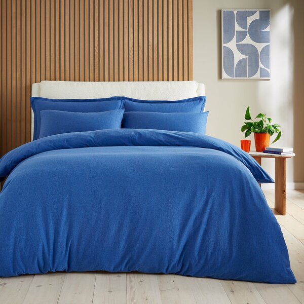 Elements Cotton Jersey Plain Duvet Cover & Pillowcase Set Classic Blue