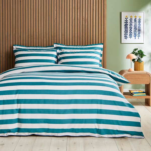 Elements Bold Stripe Teal Cotton Duvet Cover and Pillowcase Set Teal (Blue)