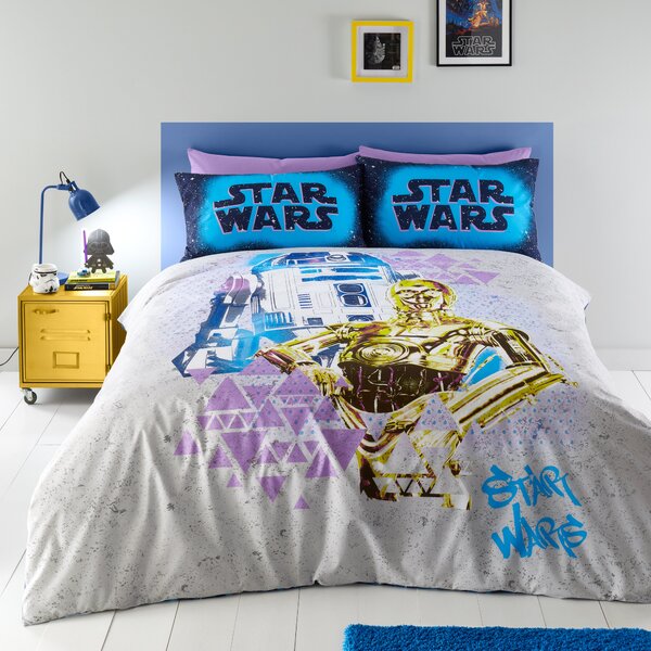 Star Wars R2D2 and C3PO Duvet Cover and Pillowcase Set Grey