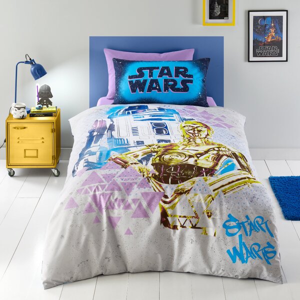 Star Wars R2D2 and C3PO Duvet Cover and Pillowcase Set Grey