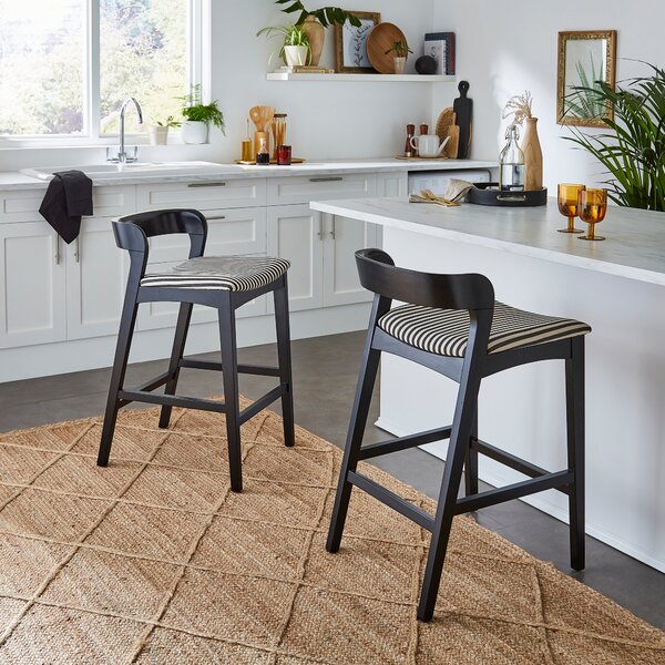 Melia Counter Height Barstool, Striped Linen