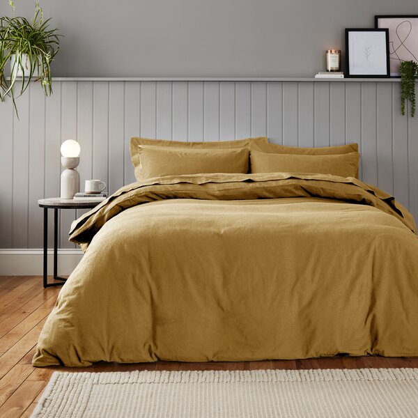 Soft & Cosy Luxury Brushed Cotton Duvet Cover and Pillowcase Set Gold Gold