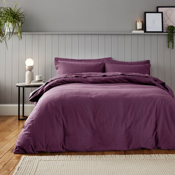 Soft & Cosy Luxury Brushed Cotton Duvet Cover and Pillowcase Set Aubergine Purple