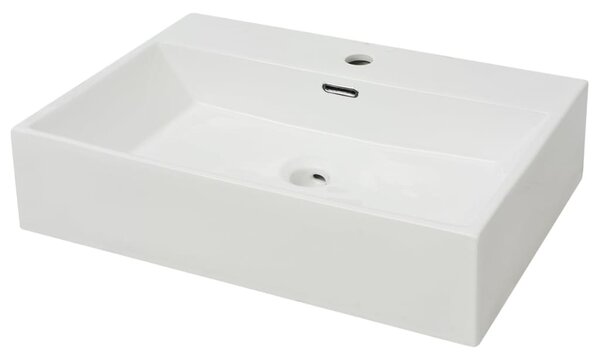 Basin with Faucet Hole Ceramic White 60.5x42.5x14.5 cm