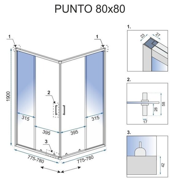 Shower enclosure Rea Punto 80x80 Gold