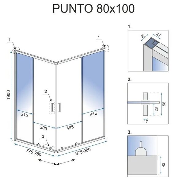Shower Enclosure Rea Punto 80x100 Gold