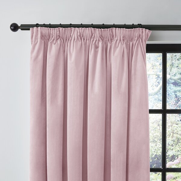 Recycled Velour Blush Pencil Pleat Curtains Pink