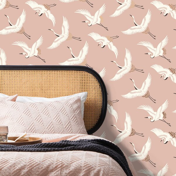 Flying Cranes Blush Wallpaper Blush