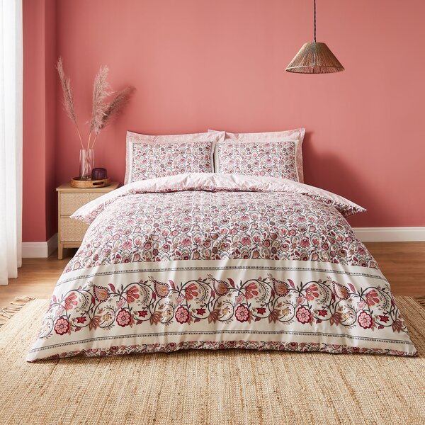 Zarah Pink Duvet Cover and Pillowcase Set Red