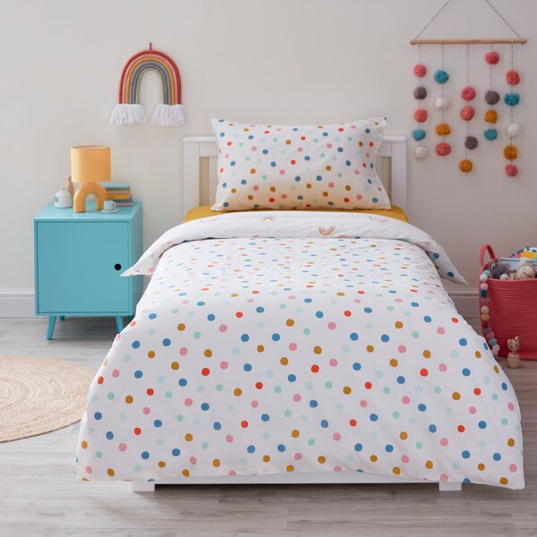 Rainbow Duvet Set and Fitted Sheet Complete Bedset Yellow/Blue/White