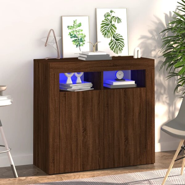 Sideboard with LED Lights Brown Oak 80x35x75 cm