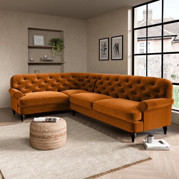 Canterbury Luxury Velvet Left Hand Corner Sofa Luxury Velvet Orange Umber