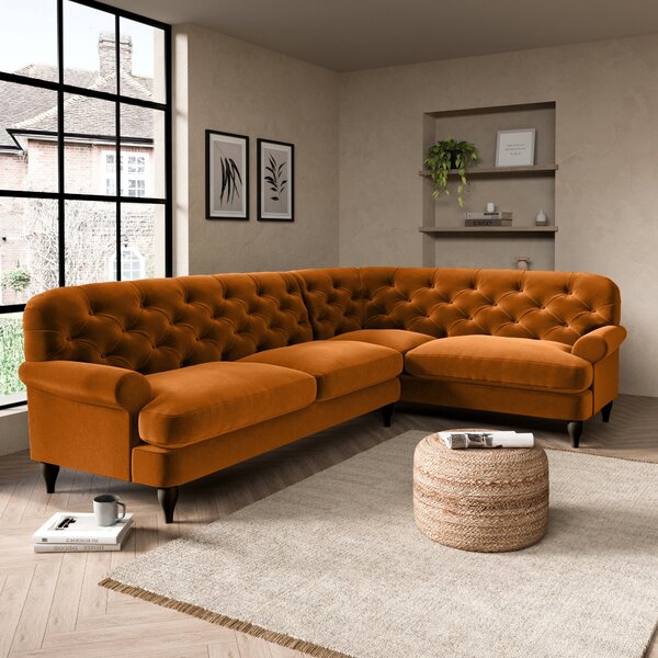 Canterbury Luxury Velvet Right Hand Corner Sofa Luxury Velvet Orange Umber