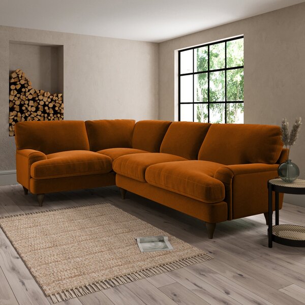 Darwin Luxury Velvet Left Hand Corner Sofa Luxury Velvet Orange Umber