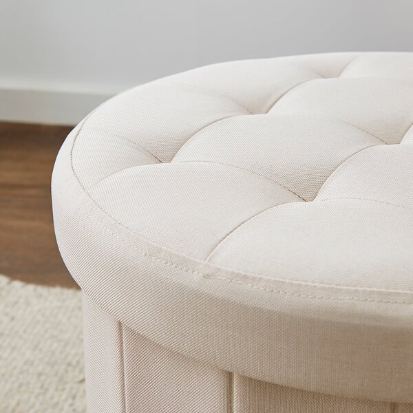 Round Shoe Storage Ottoman, Cream