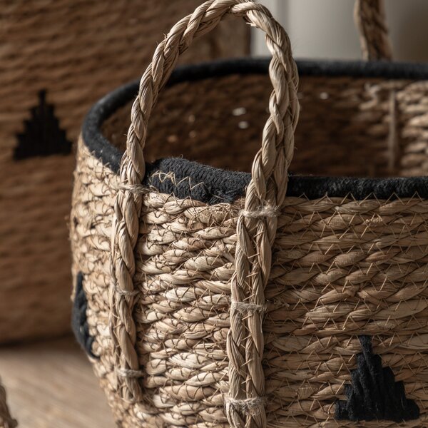 Set of 3 Hima Natural and Black Storage Baskets