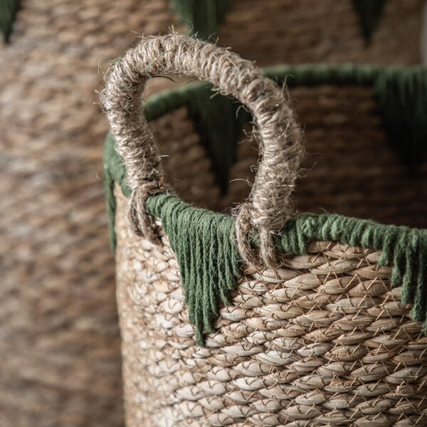 Set of 3 Hosna Natural and Green Storage Baskets