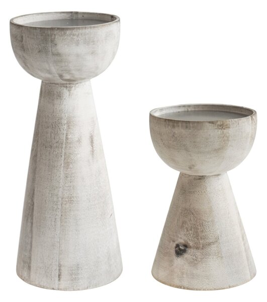 Pack of 2 Padstow White Wash Wooden Candle Holders