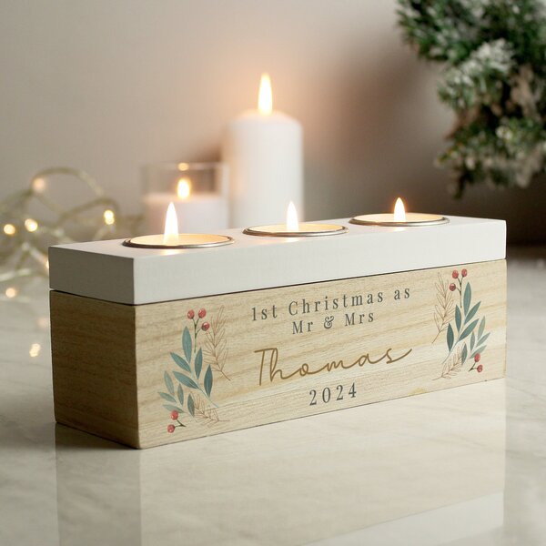 Personalised Christmas Foliage Triple Tealight Holder