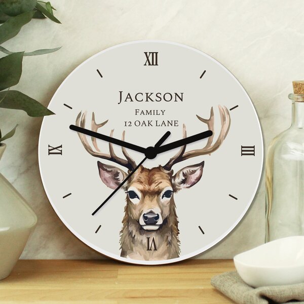 Personalised Watercolour Stag Wall Clock