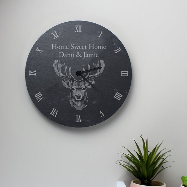 Personalised Stag Slate Wall Clock