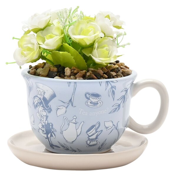 Artificial Flowers in Disney Alice in Wonderland Teacup Plant Pot