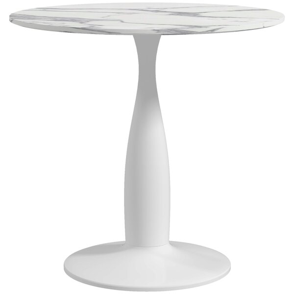 HOMCOM Small Round Dining Table, with Steel Base, Non-slip Foot Pad, Compact Size for Kitchen, Dining Room, White and Grey Aosom UK