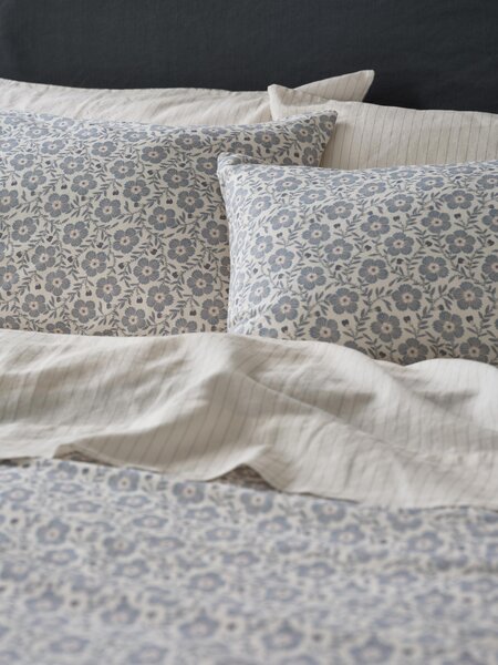 Dusk Blue Folk Floral Linen Blend Pillowcases (Pair) | Standard | Piglet in Bed