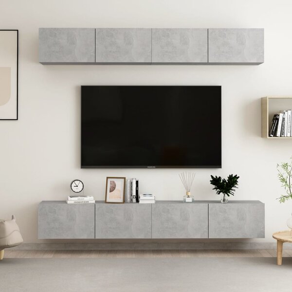 TV Cabinets 4 pcs Concrete Grey 100x30x30 cm Engineered Wood