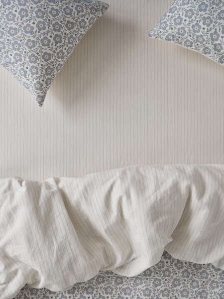 Dusk Blue Folk Stripe Linen Blend Fitted Sheet | Single | Piglet in Bed