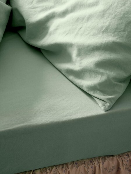 Sage Green 100% Linen Fitted Sheet | Single | Piglet in Bed