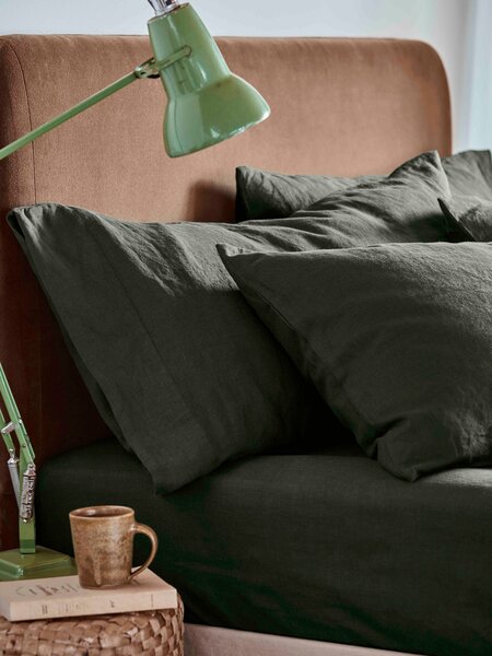 Fern Green Linen Blend Pillowcases (Pair) | Square | Piglet in Bed