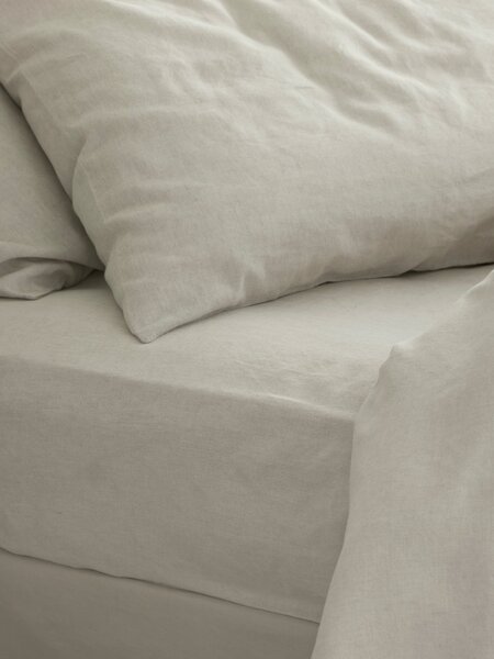 Oatmeal Linen Blend Fitted Sheet | Emperor | Piglet in Bed