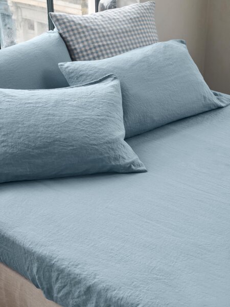 Dusk Blue Linen Blend Fitted Sheet | Emperor | Piglet in Bed
