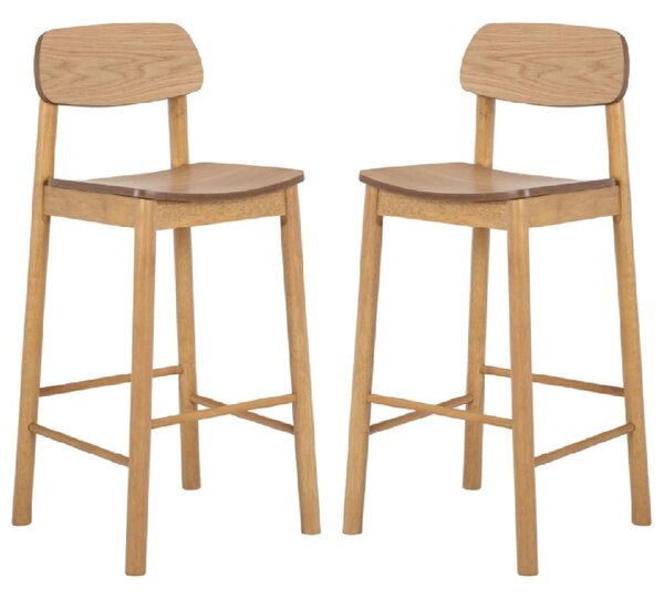 Bastrop Matt Oak Wooden Bar Stools In Pair