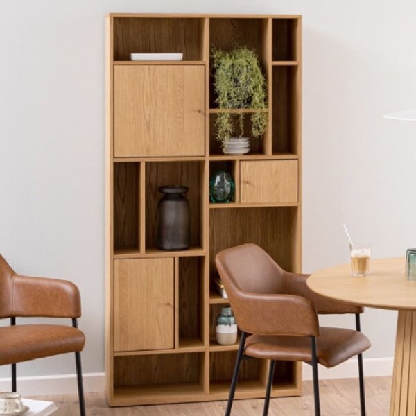 Reston Wooden Bookcase With 3 Doors And 11 Shelves In Oak