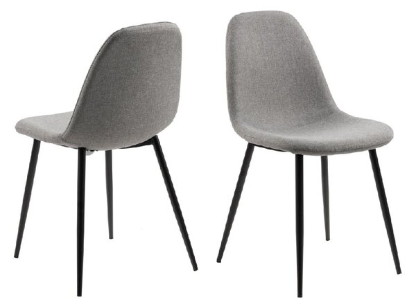 Wellford Light Grey Fabric Dining Chairs With Black Legs In Pair