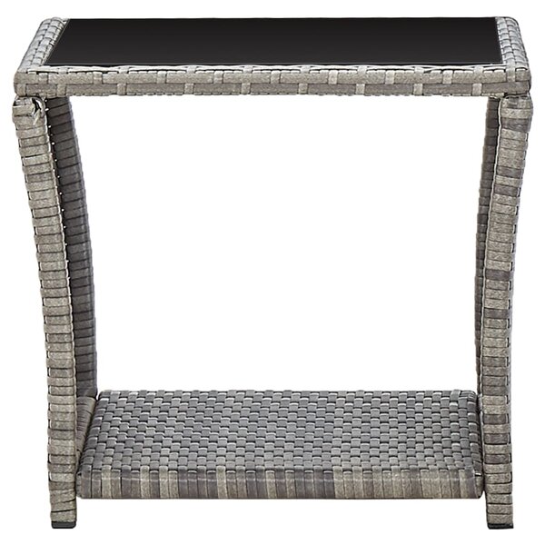 Coffee Table Grey 45x45x40 cm Poly Rattan and Glass