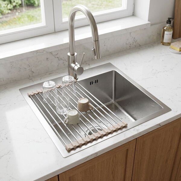 Steel sink with 3-piece accessory set REA Leo 50 Brush Nickel