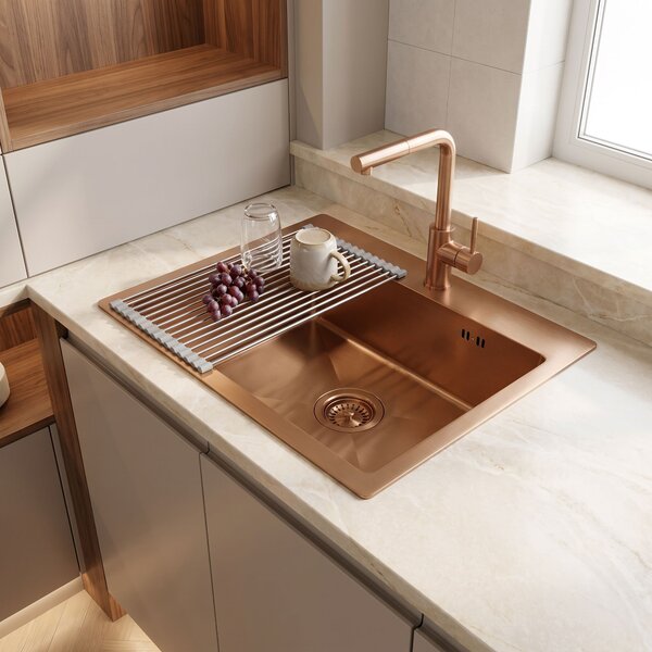 Steel sink with 3-piece accessory set REA Leo 50 Brush Copper