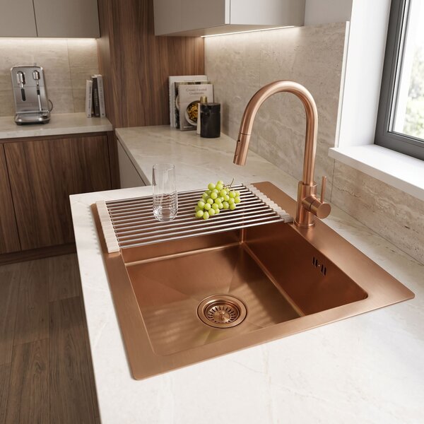 Steel sink with 3-piece accessory set REA Leo 50 Brush Copper