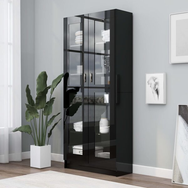 Vitrine Cabinet High Gloss Black 82.5x30.5x185.5 cm Engineered Wood