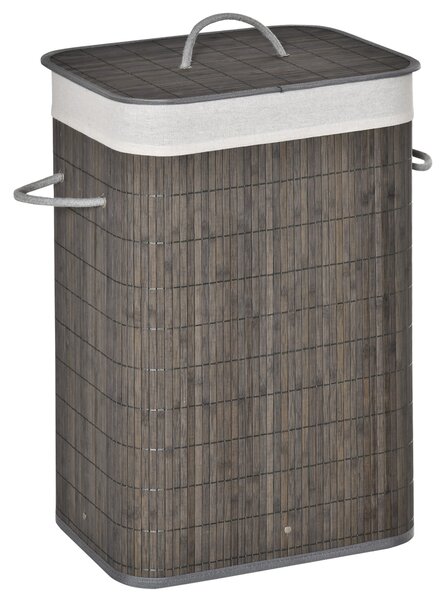 HOMCOM Collapsible Laundry Caddy: Flip-Lid Hamper with Removable Liner, String Handles, Water-Resistant, Foldable, Grey
