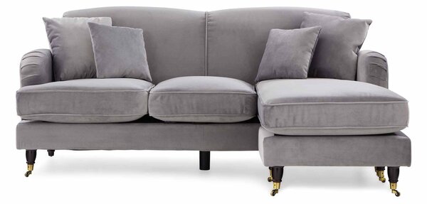 Piper Velvet 3 Seater Corner Chaise Sofa, Large Comfy Modern Upholstered Fabric English Roll Arm Settee Coach for Living Room | Roseland Furniture