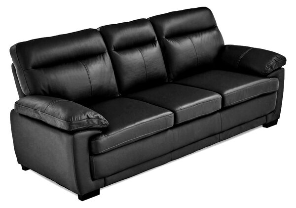 Hugo 3 Seater Leather Sofa - Black & Grey, Large Comfy Modern Upholstered Lawson Settee Couch for Living Room | Roseland Furniture