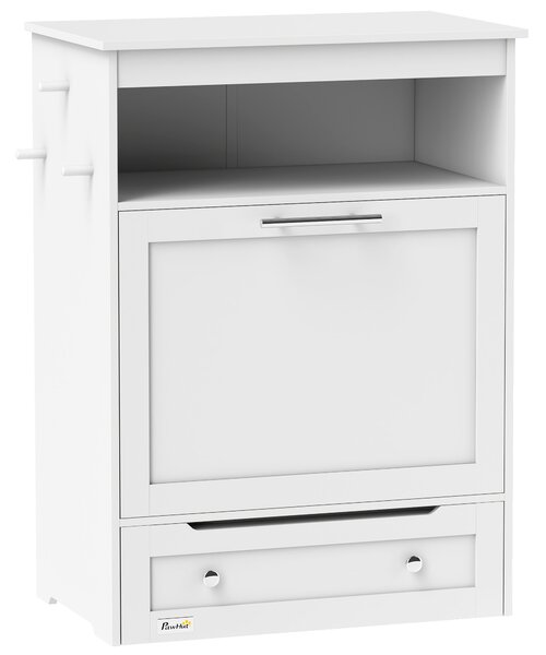 PawHut Pet Feeding Station with Storage, Elevated Dog Bowls & Hanger, Food Container Cabinet, White