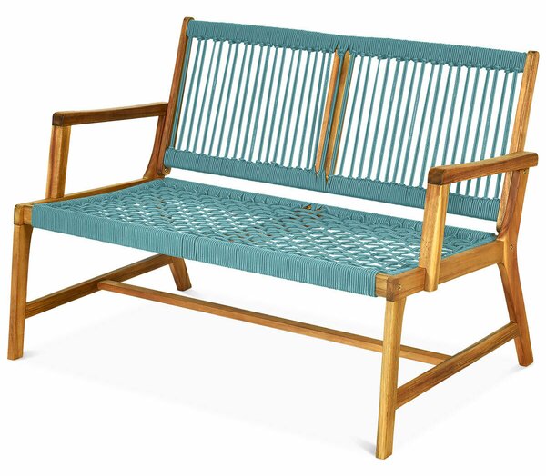 Costway 2 Seater Garden Acacia Wooden Bench Chair for Balcony-Turquoise