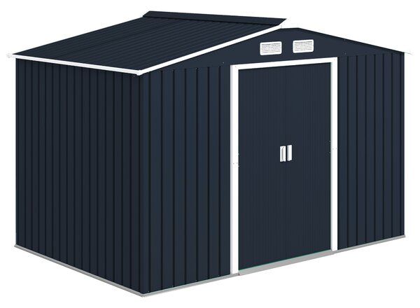 Outsunny 9 x 6FT Metal Bicycle Shed, Outdoor Yard Shed with Foundation Ventilation & Doors, Dark Grey Aosom UK